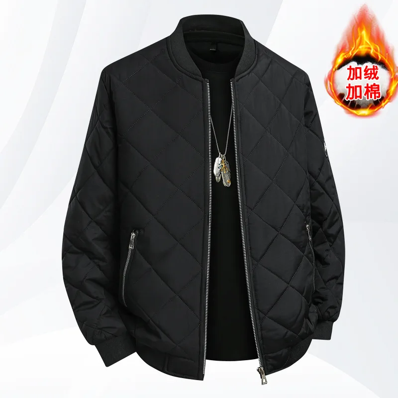 Men's Winter Cotton-Padded Jacket Casual Fleece Warm Baseball Style Plus-Size Top for Autumn And Winter