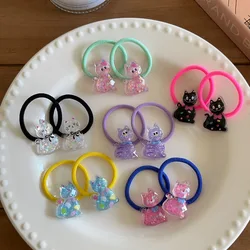 2PCS Colorful Bow Tie Cat Girls Elastic Hair Bands Princess Hair Accessories Lovely Children Hair Ties Baby Headwear