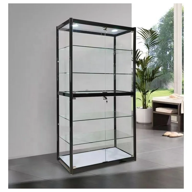 Custom hot sale glass display led phone light display showcase 5 glass shelve glass showcase with LED light