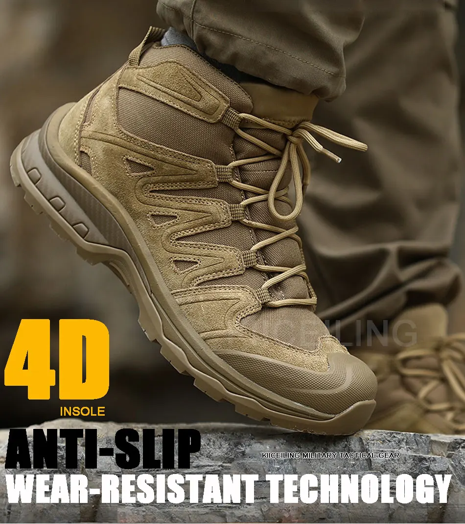 KIICEILING 3D, Cow Leather, Mens Boots, Combat Desert Tactical Boots, Safety Shoes, Motorcycle Boots, Boots Men, Shoes for Men