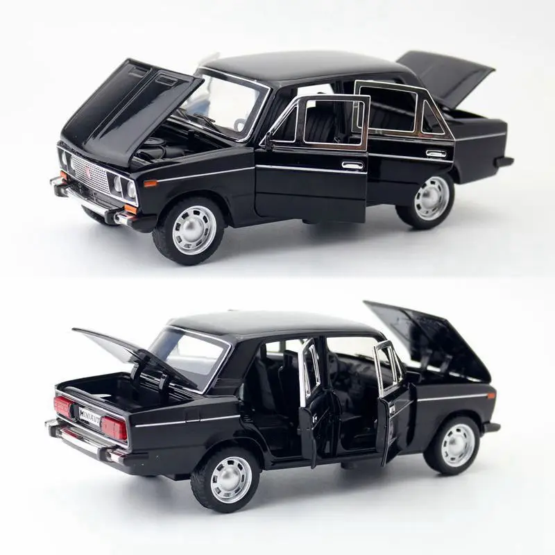 1:24 Scale Diecast Toy Vehicle Model LADA 2106 Classical Car Pull Back Sound & Light Door Openable Collection Gift For Kid