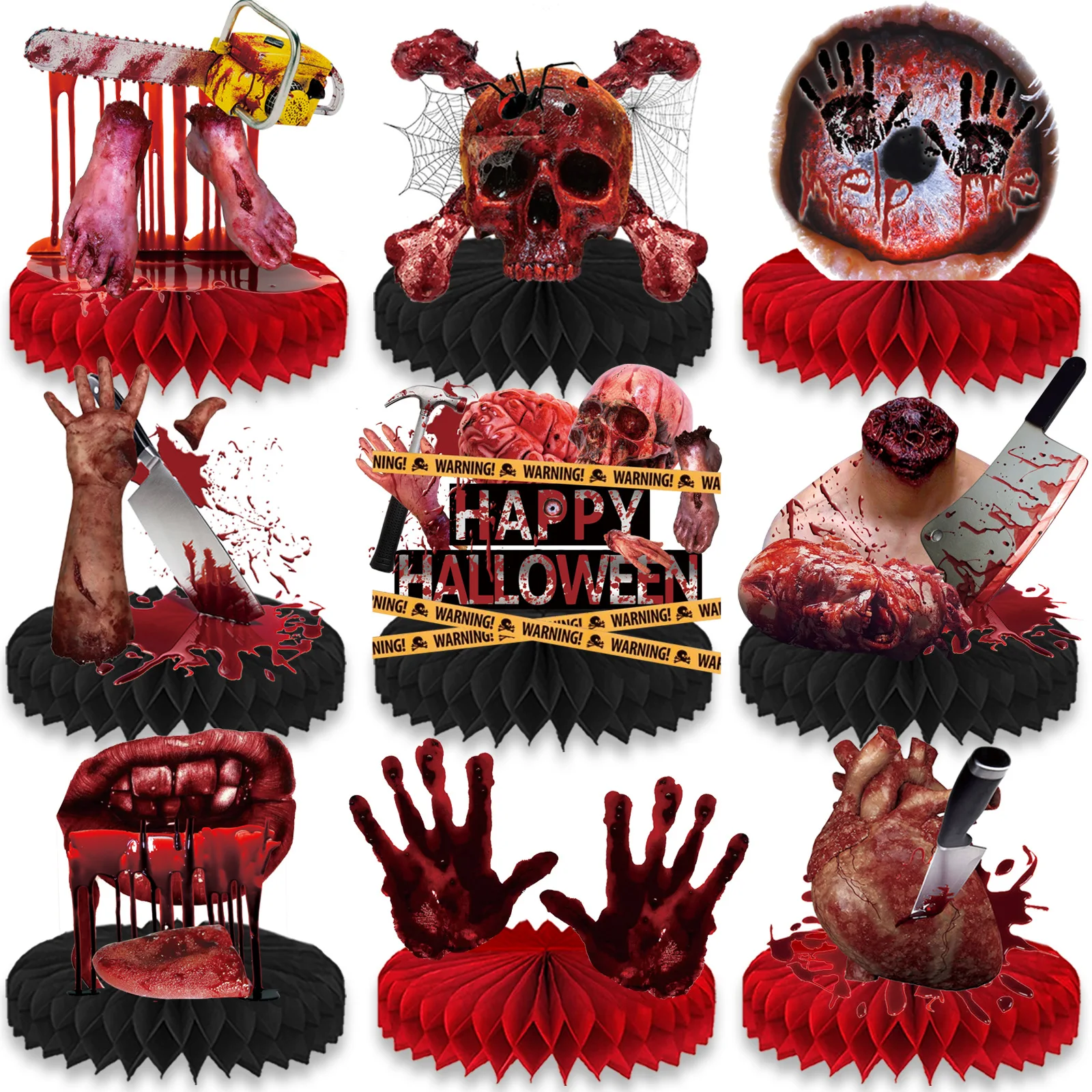 Blutige Abgetrennte Körperteile Wabentafel-Tischdekoration, Gruselige Zombie-Deko für Horror-Halloween-Geisterhaus-Party-Zubehör