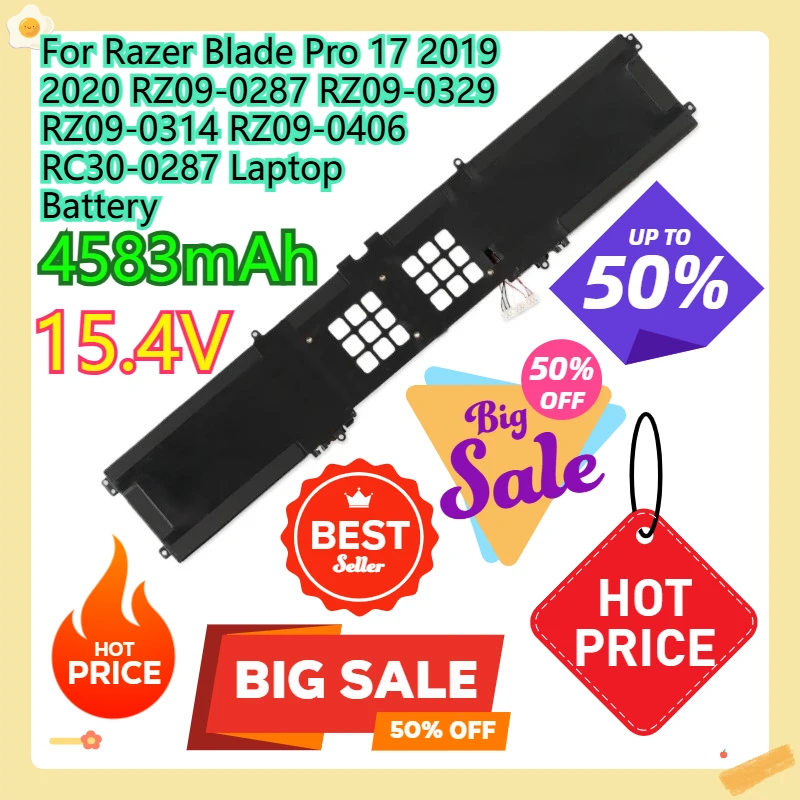 

For Razer Blade Pro 17 2019/2020 RZ09-0287 RZ09-0329 RZ09-0314 RZ09-0406 RC30-0287 Laptop Battery 15.4V 4583mAh