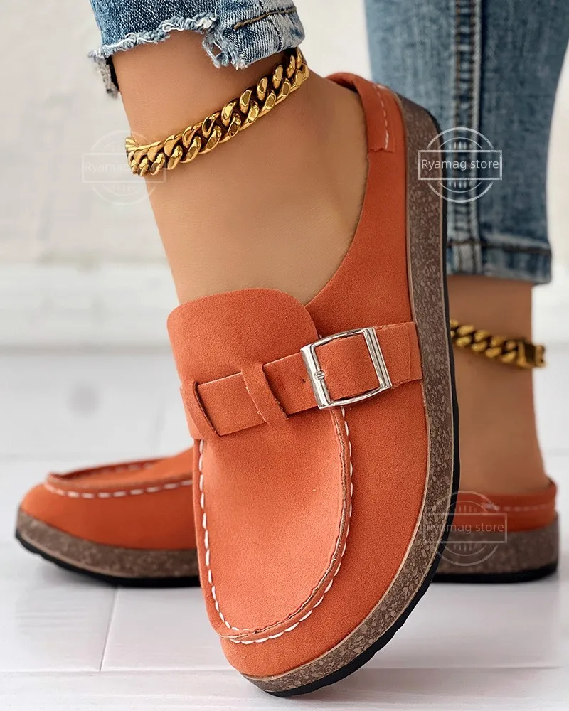 Slippers Women Round Toe Buckled Retro Shoes Slip on Mules Ladies Comfort Flats Female Casual Summer Flat Clogs Zapatos Mujer