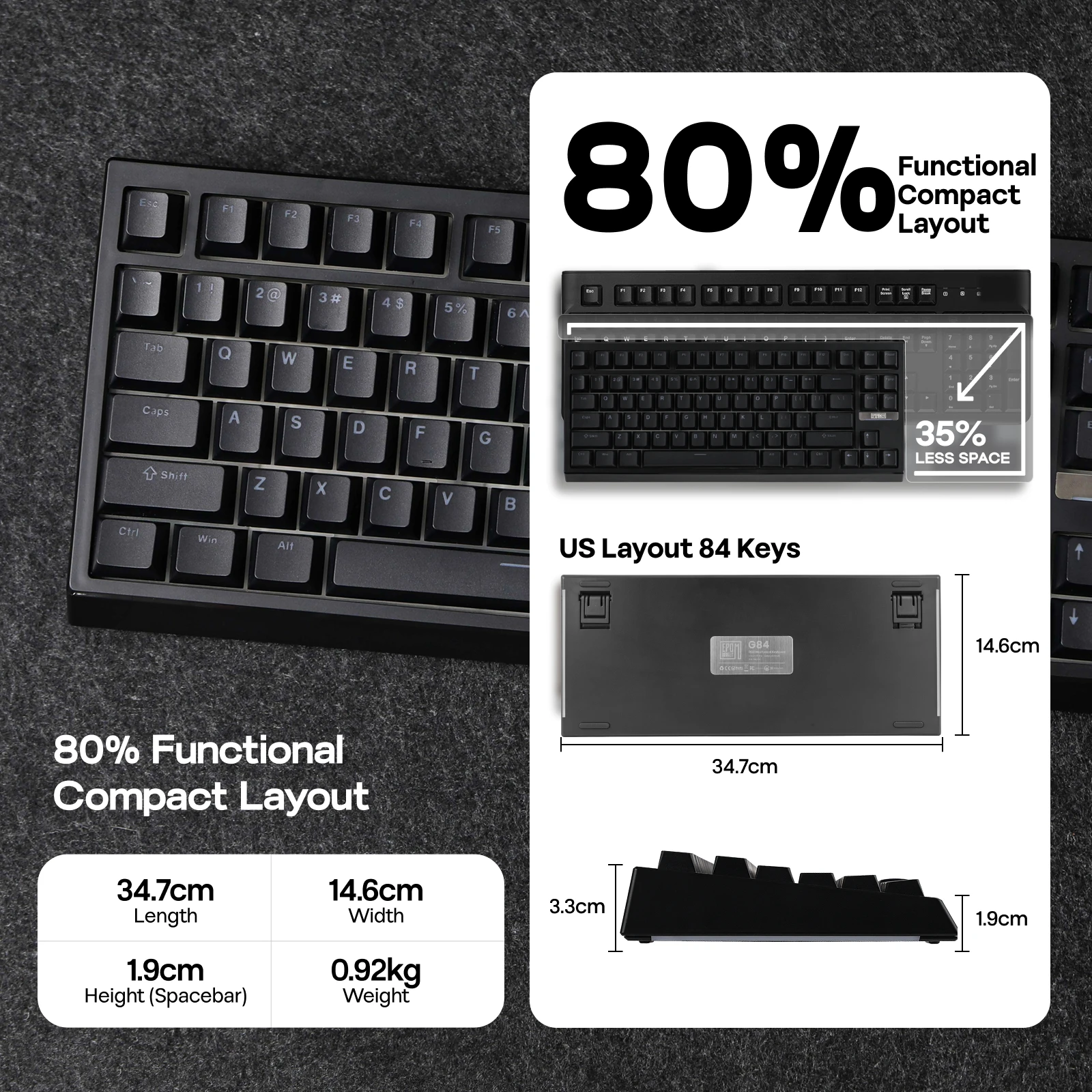 EPOMAKER G84 VIA 80% レイアウト ホットスワップ ガスケット搭載有線