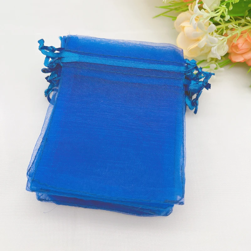 

100pcs Royal Blue Gift Bag Drawstring Organza Bag Blue Organza Gift Bags Wedding Packaging Jewelry Storage Bag Mesh Sachet Pouch