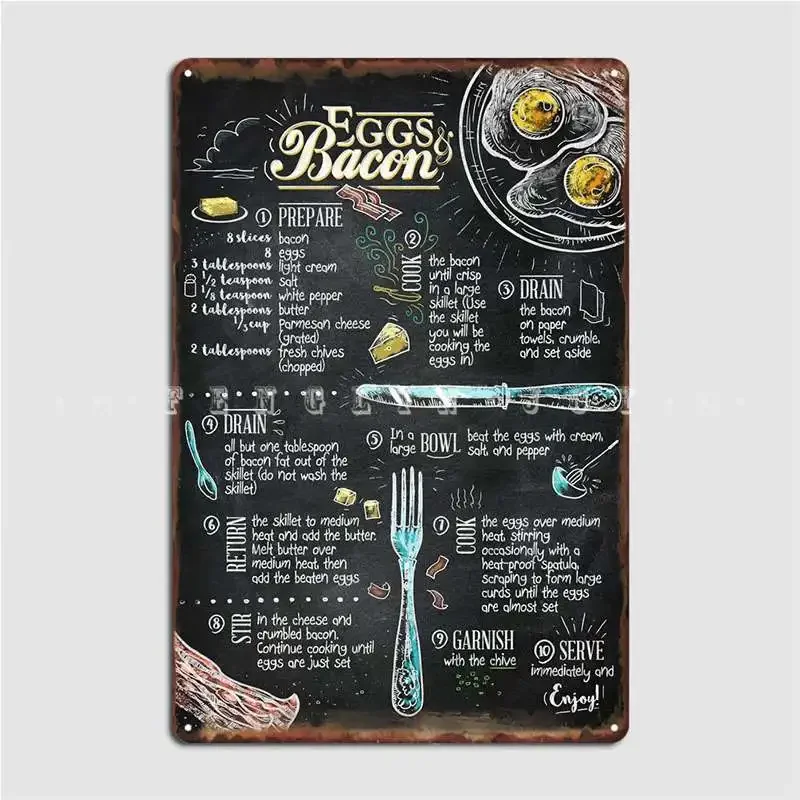 Eggs And Bacon Metal Sign Plates Vintage Club Mural Tin Sign Poster