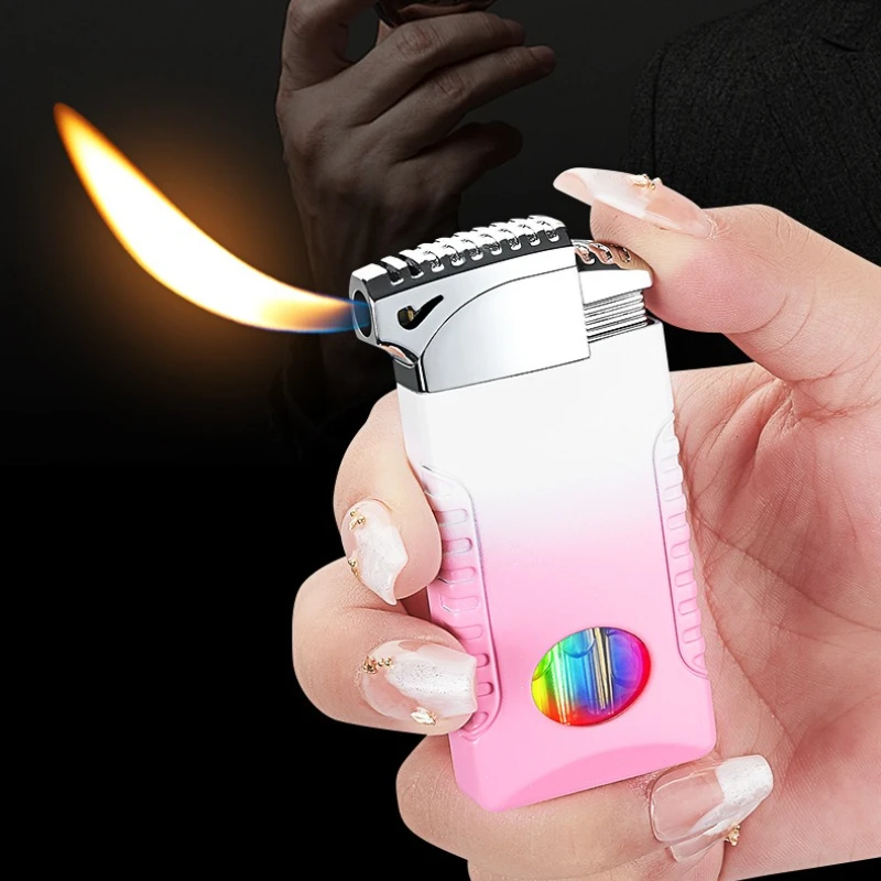 

New Metal Dual Flame Inflatable Lighter with Color Lights and Visible Windows for Men, Windproof Lighter Gift Wholesale