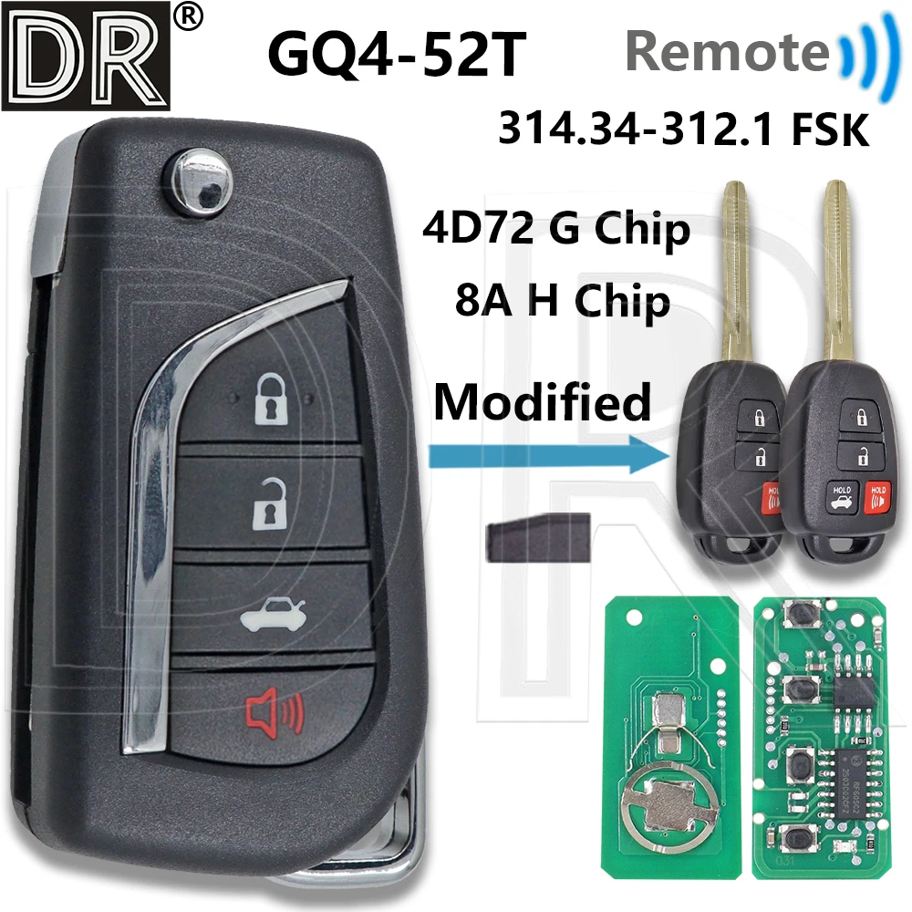 

Отличный GQ4-52T 314.34/312.1 FSK 4D72/G 8A/H чип модифицированный флип-автомобильный дистанционный ключ для Toyota Trundra Highlander RAV4 2015-2019