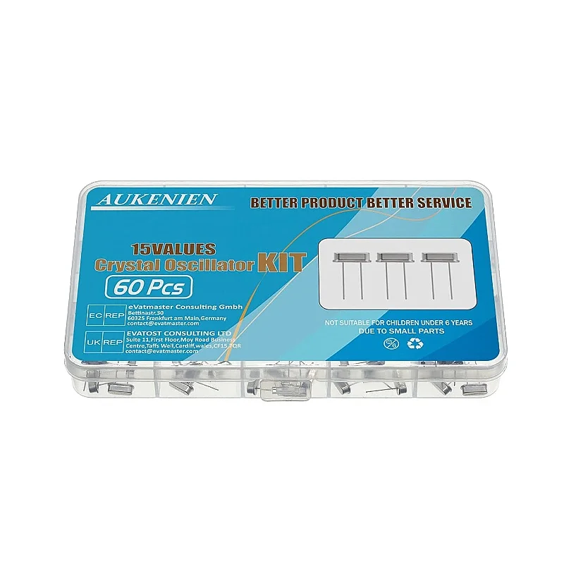 AUKENIEN Quartz Oscillator Kit 15 Values 60 Pieces 4MHz TO 48MHz Quartz Crystal Oscillator