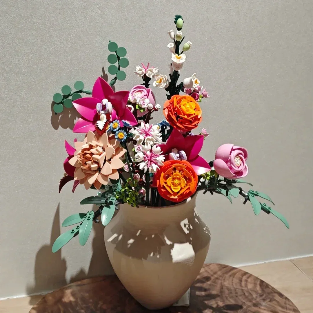 Ensemble de blocs de construction de bouquet de fleurs roses, jolis ensembles romantiques, compatibles avec les particules Legoed, adaptés aux cadeaux de noël, 10342
