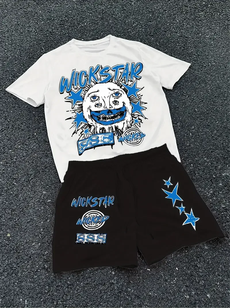 

2025-26 Summer New Hot-selling Trend Suit 3D Printing Design American Street Comfortable Breathable Men's T-shirt Shorts Set