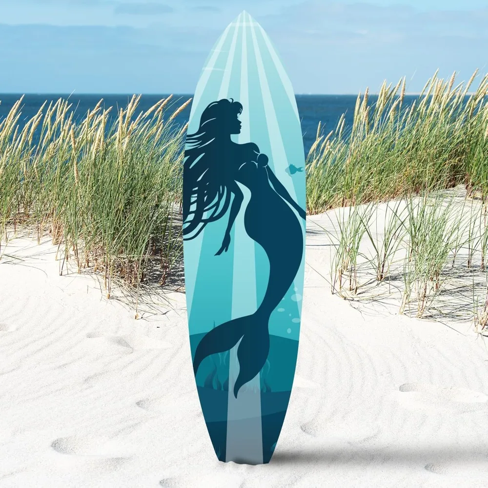

Outdoor Mermaid Surfboard Wall Art Weatherproof PVC Coastal Mermaid Sign for Beach House or Pool Area Nautical Ocean Accent