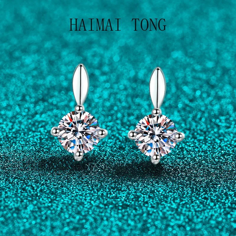 

HAIMAITONG Platinum PT950 Moissanite stud earrings women's water drop light luxury retro design earrings small exquisite earring