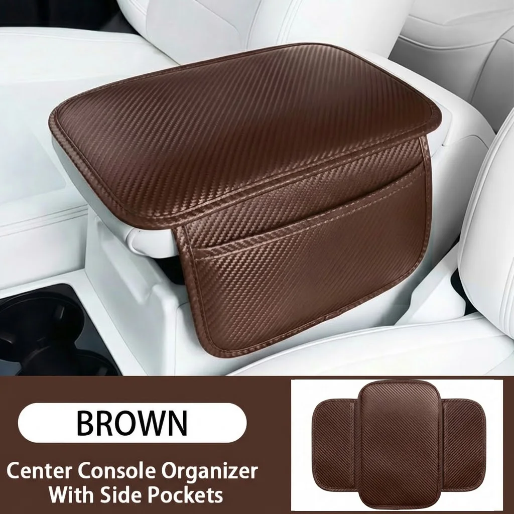 1PC Carbon Fiber Texture PU Leather Car Armrest Box Pad, Wear-Resistant and Non Slip, with Storage Bag, Car Interior Accessories image 4