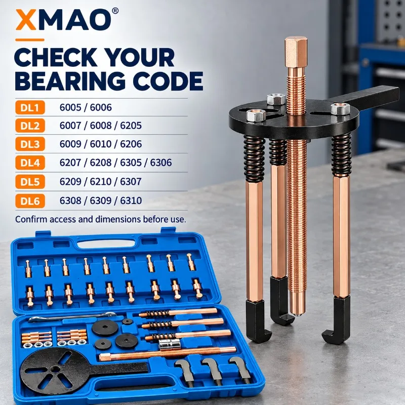 XMAO Bearing Puller Tool Set with Slotted Plate, Screw Spindle and Interchangeable Heads for Bearing Extraction and Repair - view 5