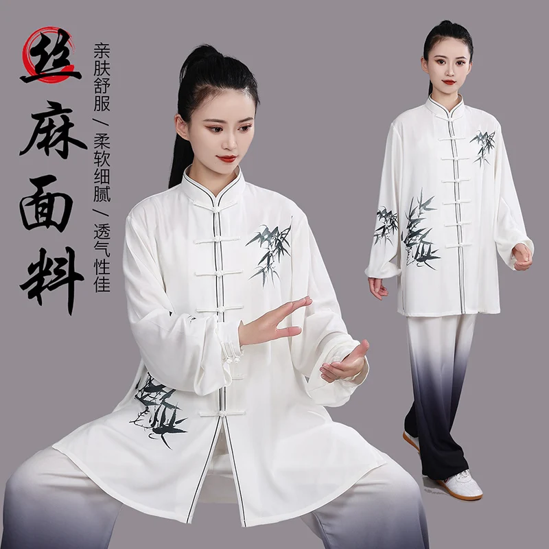 Premium Printed Viscose Tai Chi Suit for Women – Spring/Summer Mid-Length Performance & Morning Practice Uniform, Wushu Trainin