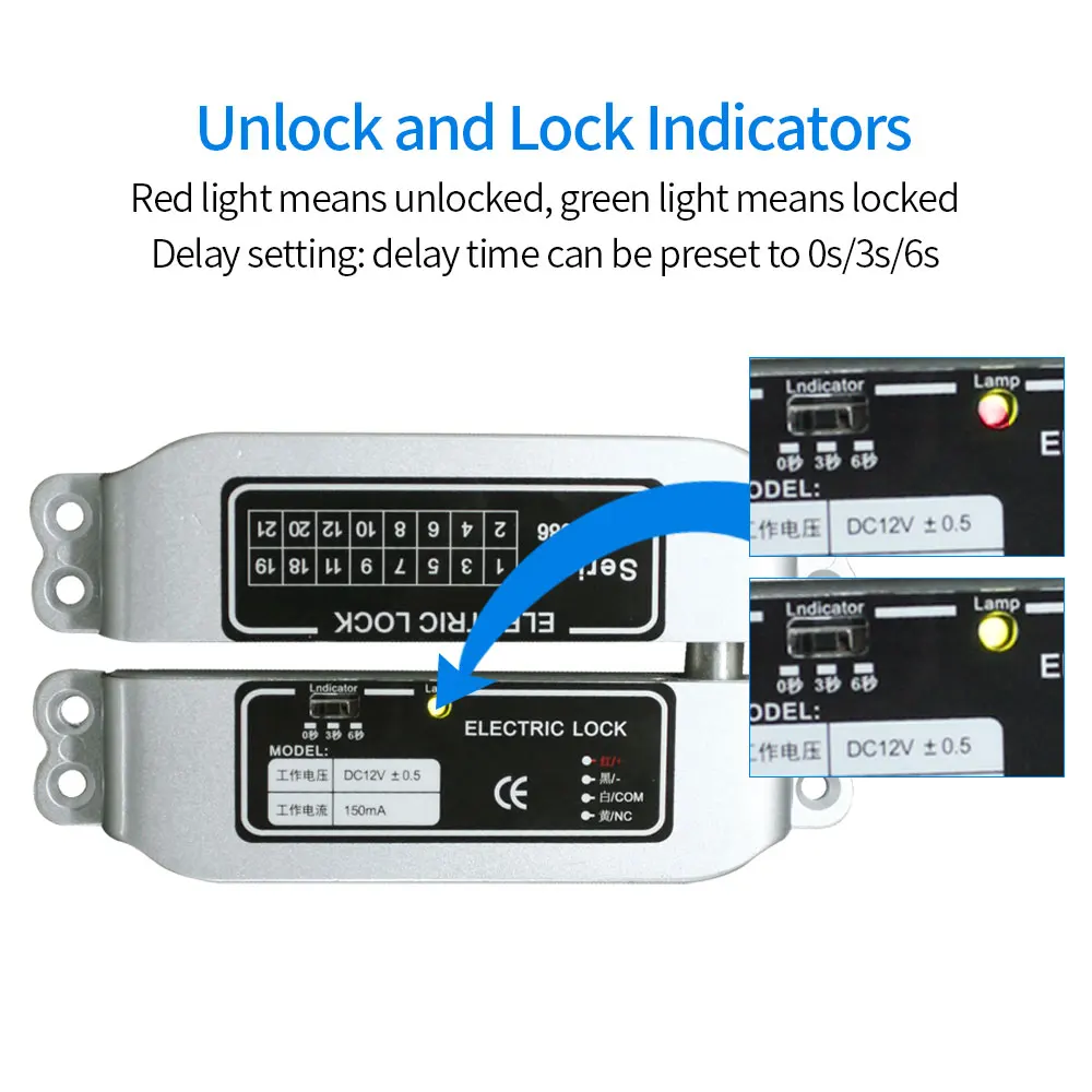 Fail Safe 5 Wires DC12V Drop Electric Bolt Lock Time Delay Electronic Mortise Lock with Feedback Signal for Wooden Metal Door