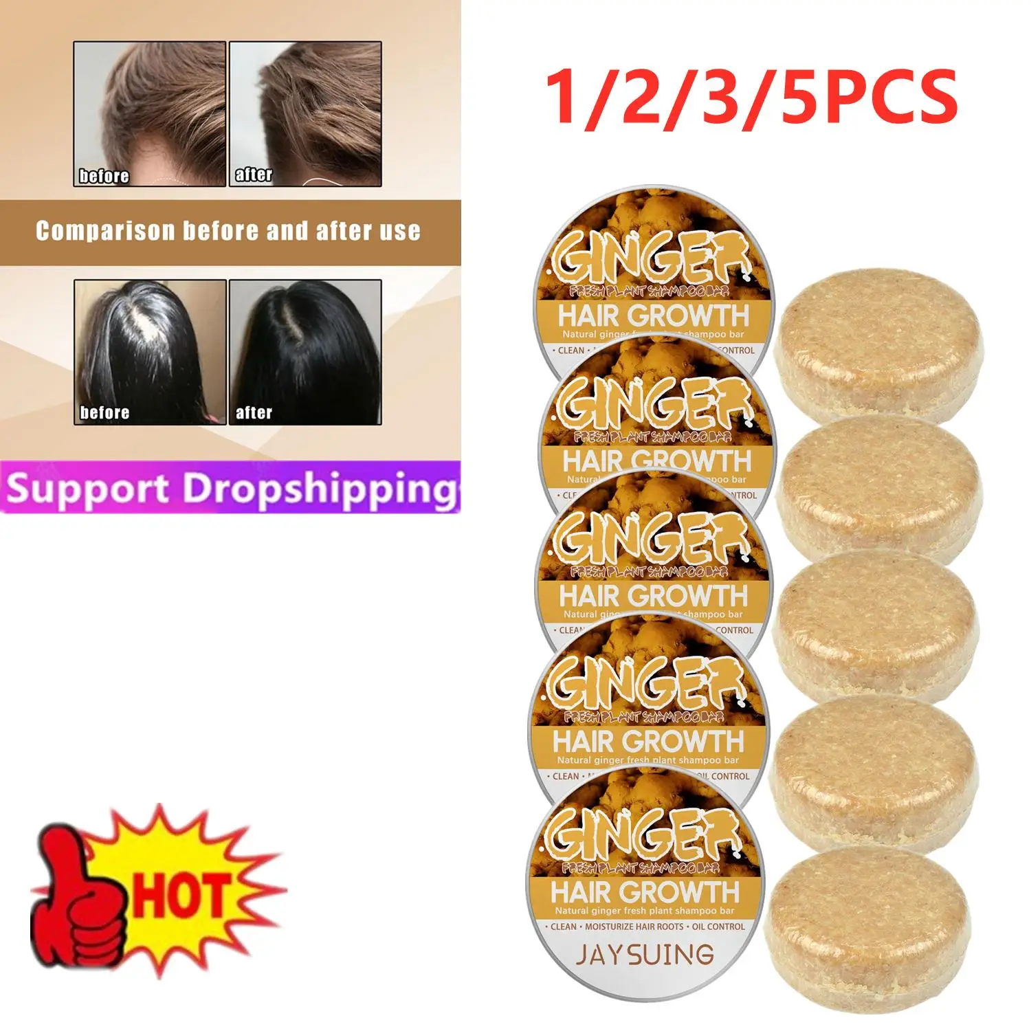 

1/2/3/5PCS Anti Hair Loss Ginger Shampoo Thick Moisturizing Shampoo Bar Hair Scalp Massage Conditioning Shampoo Bar