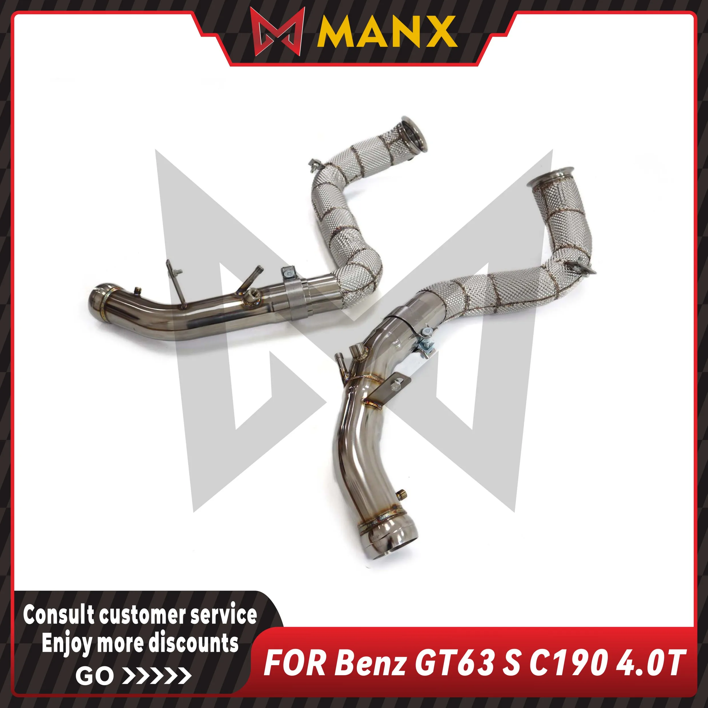 

MANX Downpipe Suitable for Benz GT63 S C190 4.0T Stainless steel Performance Exhaust System with heat shield Lossless installati