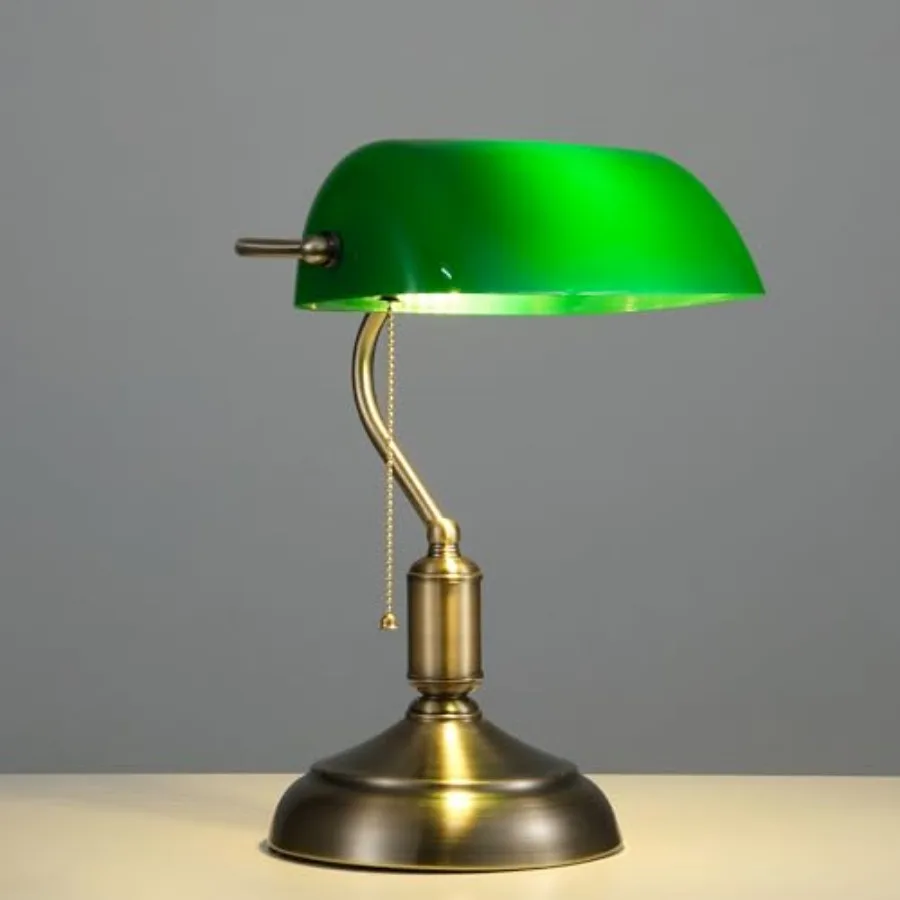 Bankers Lamp, Green Desk Lamp with Pull Chain Switch, 3 Ligh