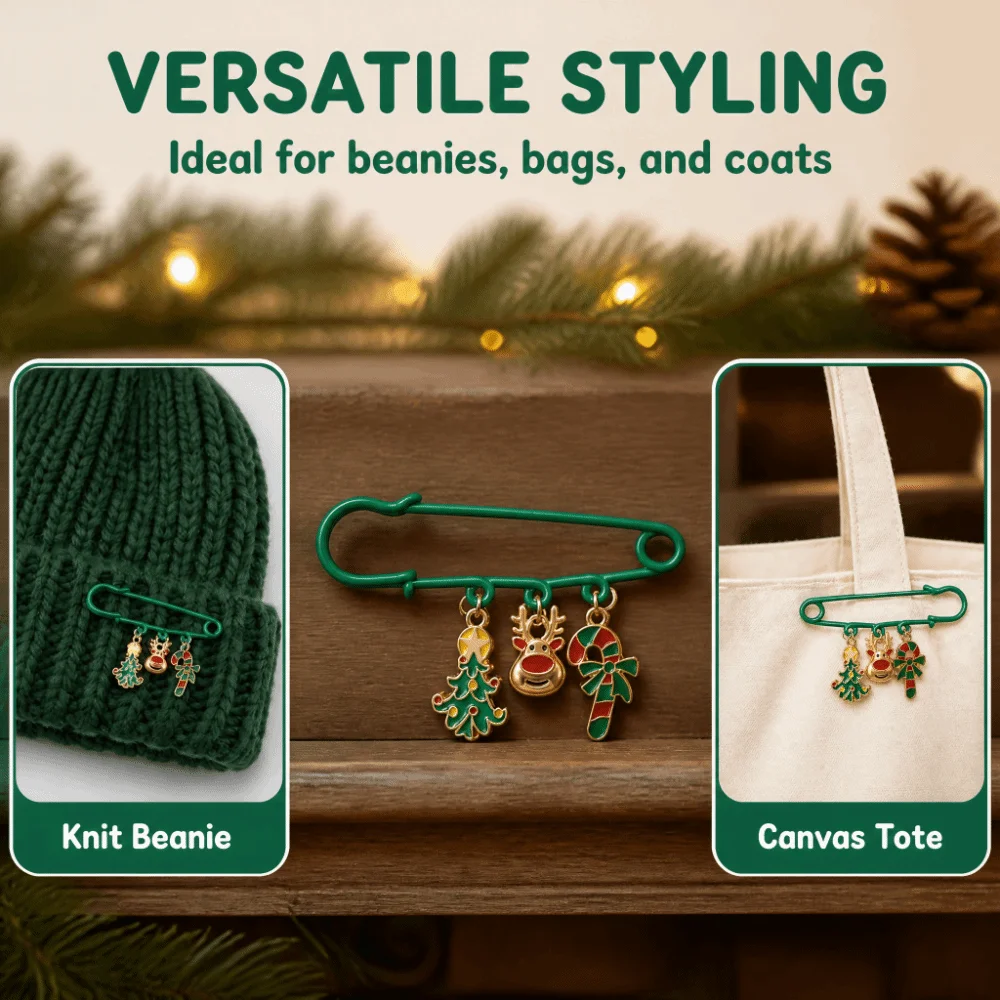 Fashion Christmas Dangle Safety Pin Alloy Cartoon Christmas Decor Brooch Pin Rust-proof Enamel Holiday Outfit Badge Pin