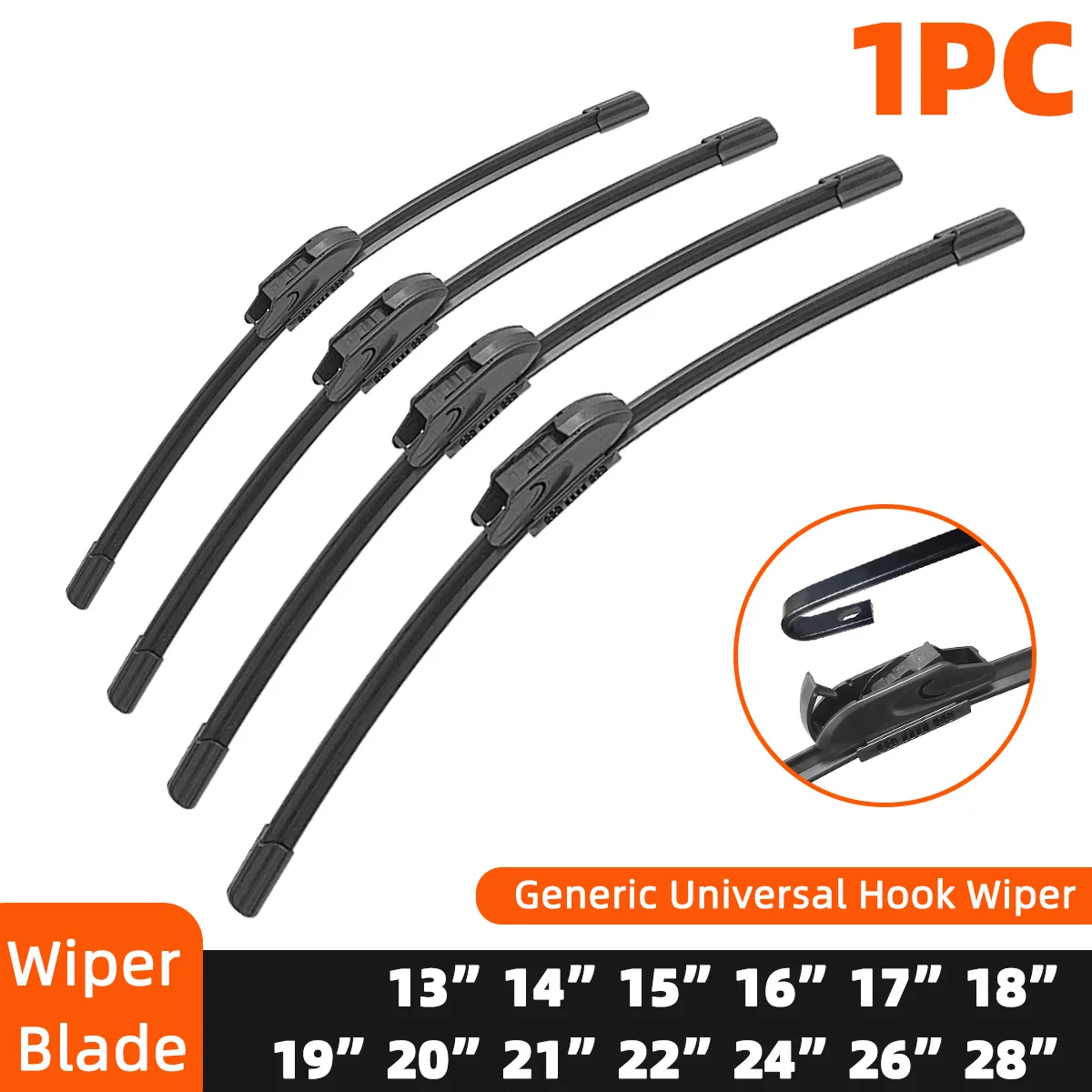 13"-28" Upgrade the universal J/U-shaped hook frameless wiper with high-quality rubber sheet for car windshield wipers