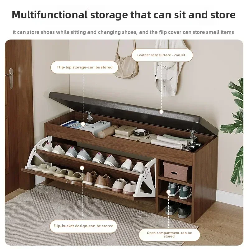 Modern Shoe change stool household simple entrance door  cushioned wear shoes long stool  bucket low shoe cabinet