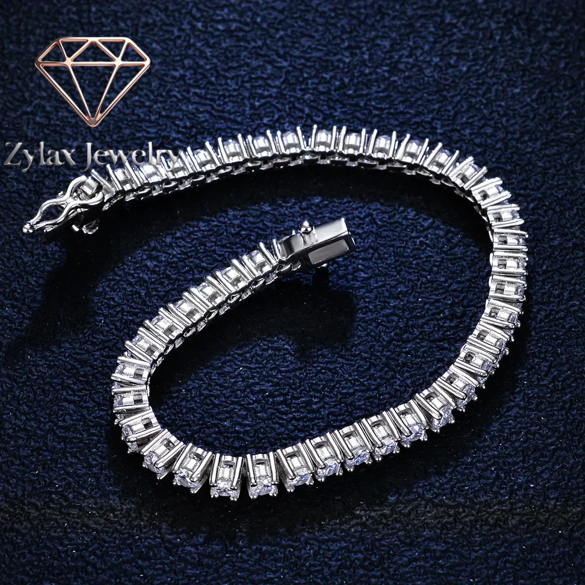 Zylax Jewelry Full Diamond Tennis Chain Bracelet Bracelet Women Simple 3mm Roman Moissanite Diamond Bracelet Super Shiny Simple