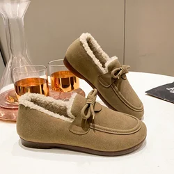 Zimowe ciepłe buty Moda Niskie płaskie bawełniane buty Damskie mieszkania Casual Buckle Suede Comfort Platform Shoes