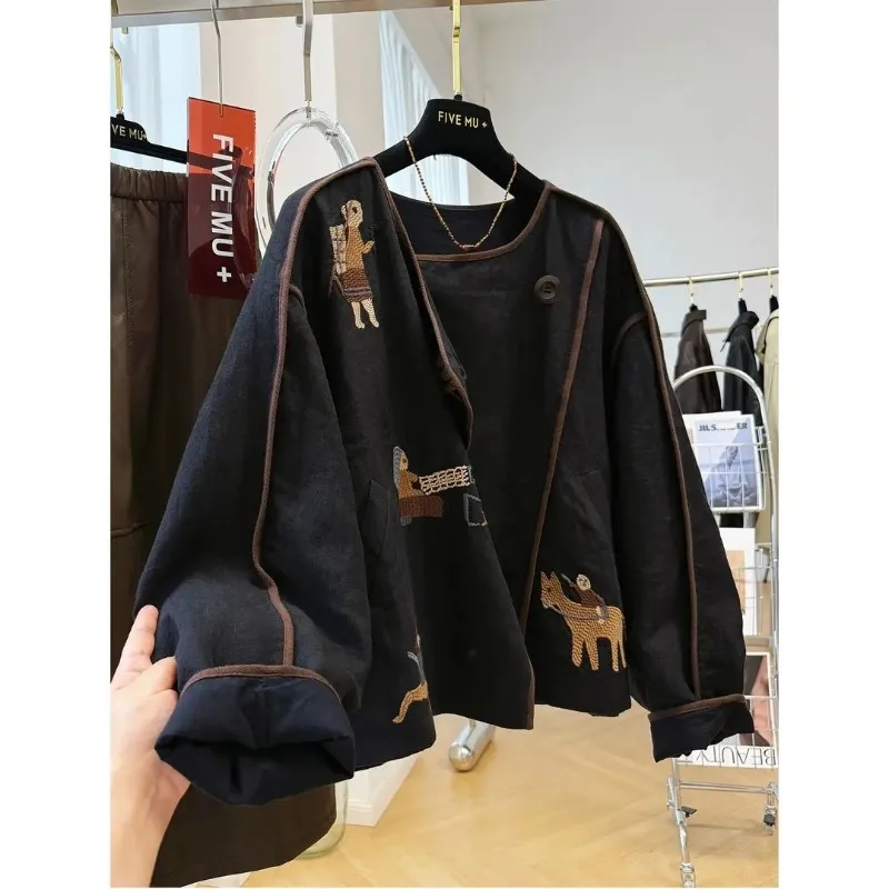 

Куртка унисекс с вышивкой, очень большого размера (до 300 фунтов), с круглым вырезом, в повседневном стиле, весна-осень, новая коллекция, верхняя одежда