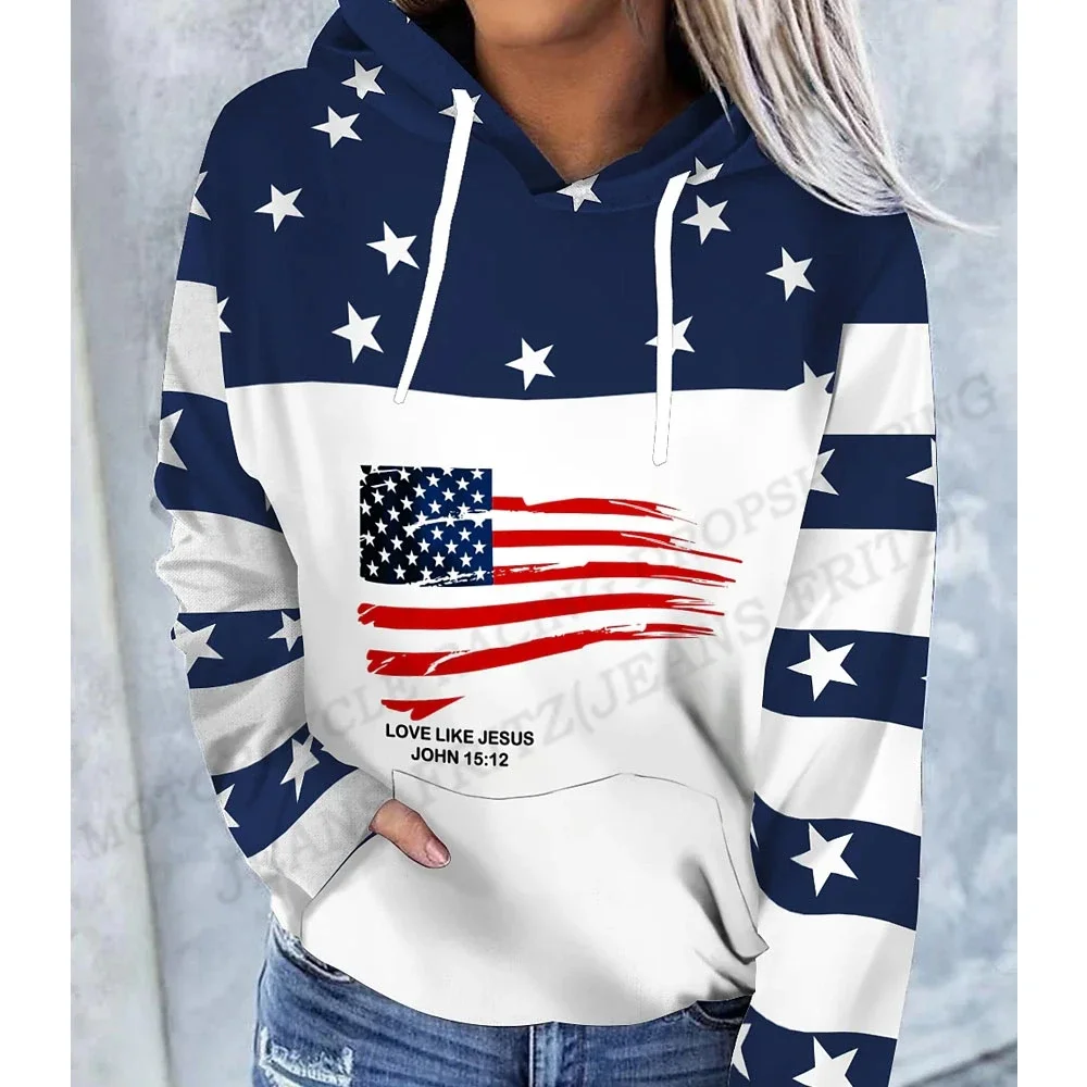 

American Flag Hoodie Women Fashion Oversized Hoodies Women Sweats Coat Usa Flag Hooded Sweats Pullovers Women's Clothing Gifts