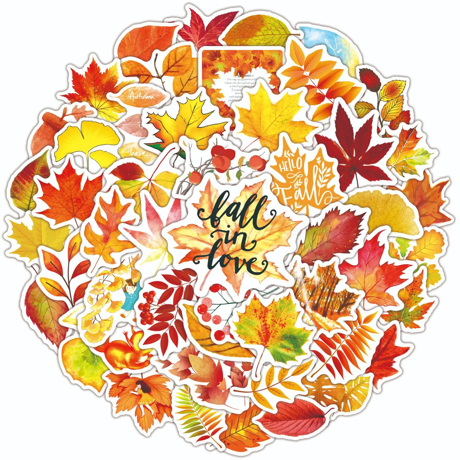 10/30/50PCS Golden Yellow Leaf Stickers Harvest Autumn Decals Scrapbook Laptop Guitar Bike Skateboard Thanksgiving Day Sticker