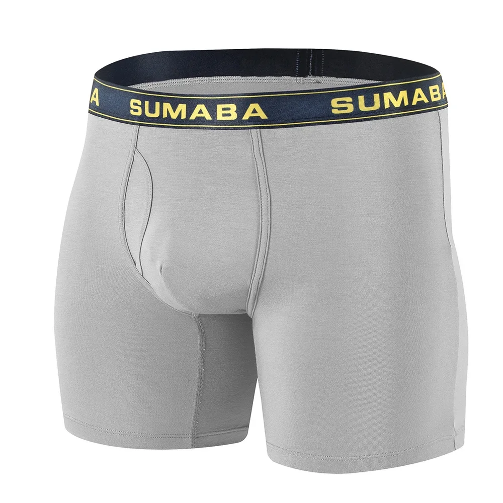 

Jinshi Men's Boxer Briefs Long Leg Bamboo Breathable Open Fly Boxers No Ride Up With Flex Waistband Boxers