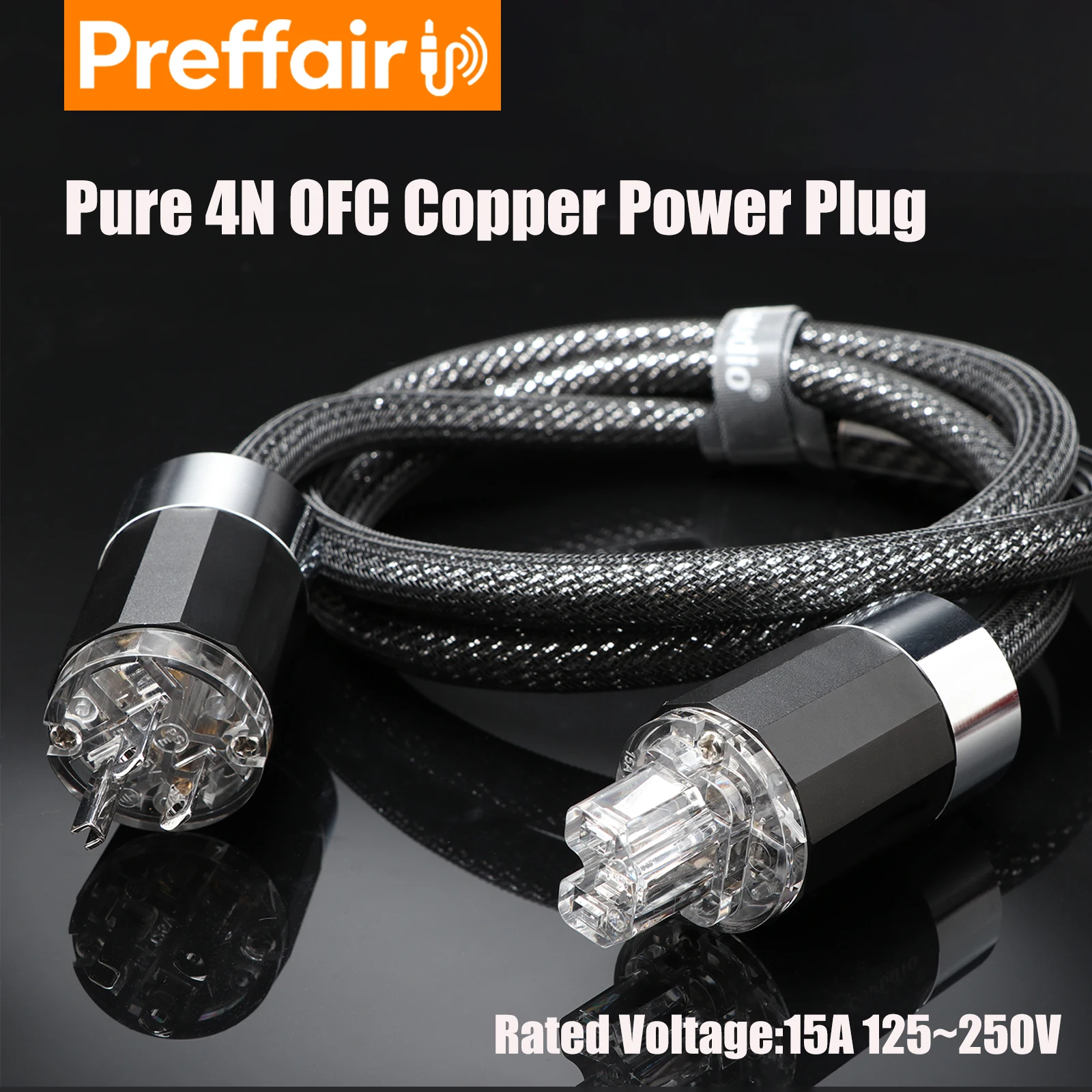 Preffair HIFI 4N Pure Silver Conductor Fever Upgrade US Power Cord AC Power Cable with Pure Copper Rhodium plated plug