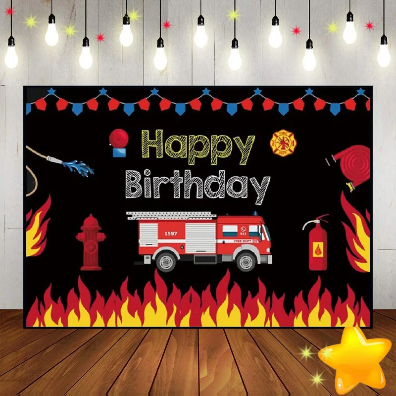 Firetruck Fireman Fire Truck Firefighter Background Photo Party Custom Birthday Backdrop Decoration Photography Backdrops Banner