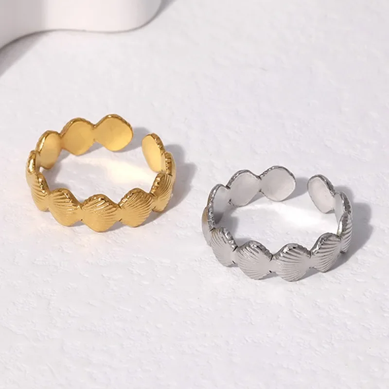Personality Simple Shell Beaded Opening Rings for Women Charm Stainless Steel Summer Beach Finger Jewelry Accessories Colorfast