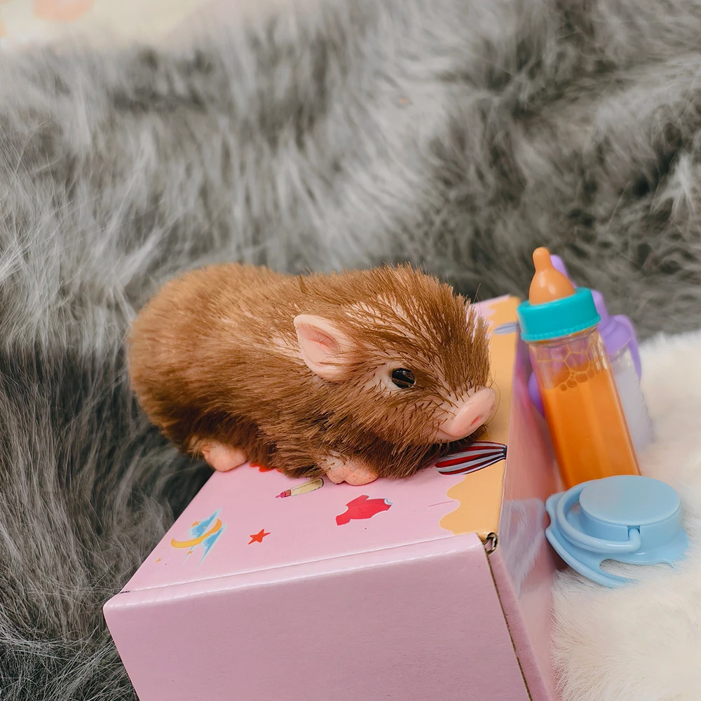 5인치 실리콘 새끼 돼지 부드럽고 귀여운 미니 사실적인 동물 액세서리 포함 생생한 리본 신생아 돼지 인형 스트레스 해소 장난감 선물