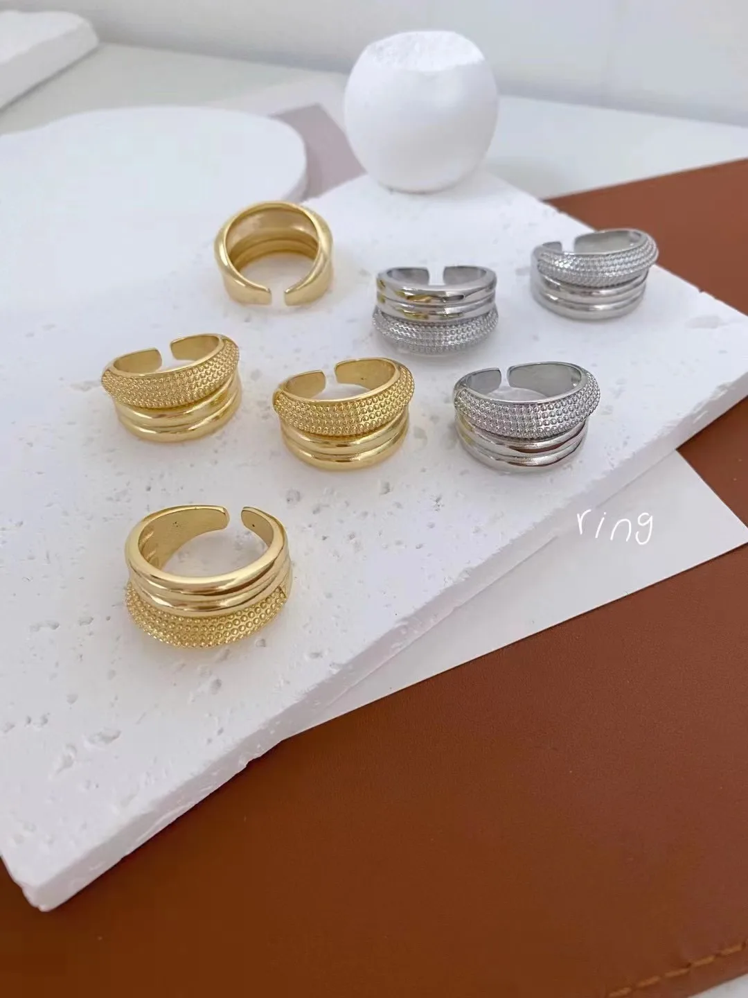 5PCS, Unique Design Copper Open Rings Popular Gold/Silver Plated Adjustable Chunky Ring Jewelry Fashion Copper Ring Wholesale