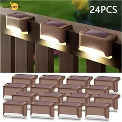 Luces solares para exteriores, 24 pcs, luz de escalera, impermeable, iluminación LED para escaleras exteriores, escalones, valla, patio, terraza, canalón, decoración, blanco cálido [Clase de eficiencia energética D]