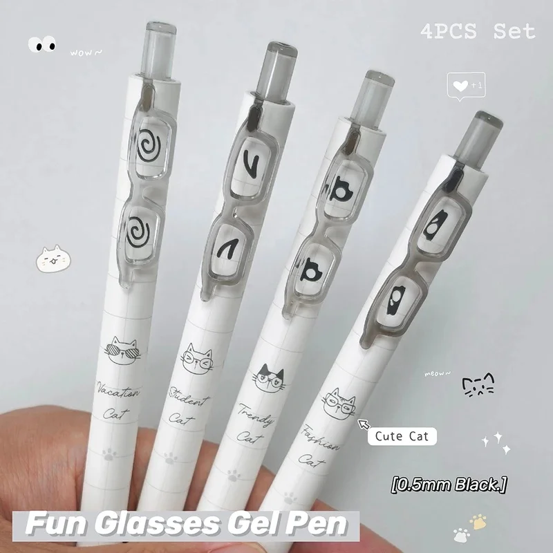 Aliexpress 4 Pcs Fun Glasses Gel Pen Set 0.5mm Fun Cat Quick-Dry Pen Simple Black Writing Pen Creative Pen Clip For Study & Office Use - Aliexpress Deal