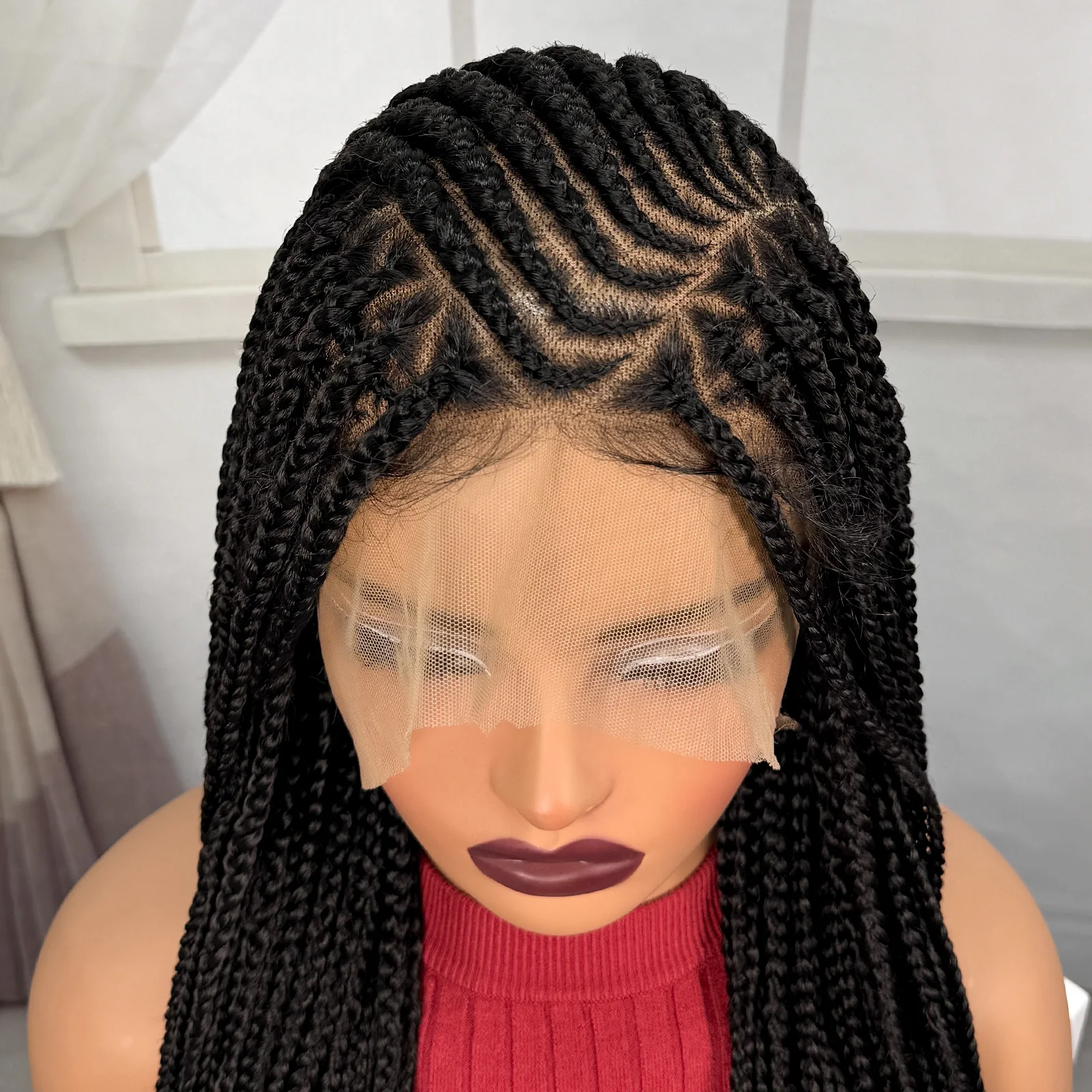 Synthetic Full Lace Cornrow Braided Wigs Natural Braiding Hair Wigs Box Braided Lace Wigs with Baby Hair for Black Women