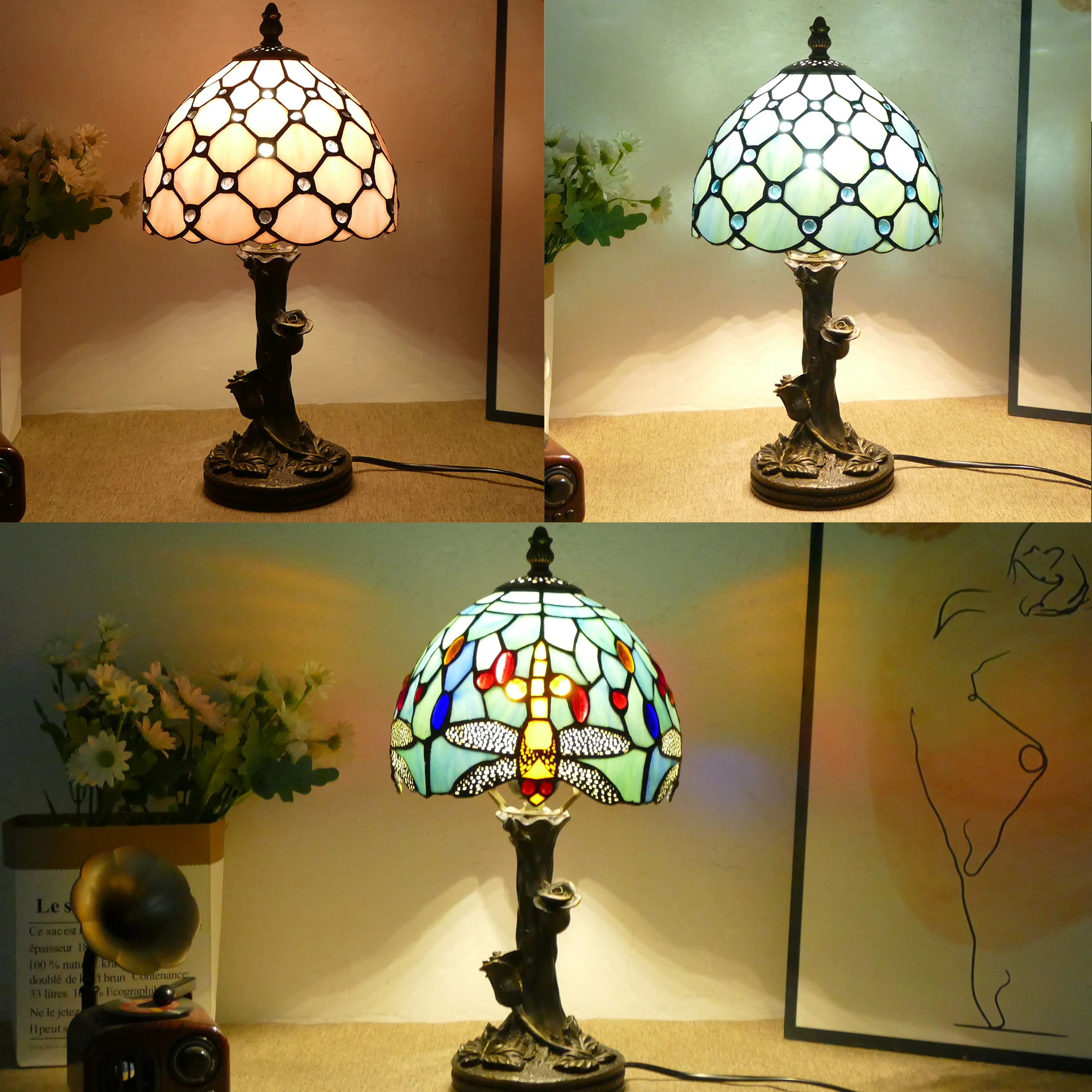 

Little Desk Lamp Dragonfly Style Rose Base Design W8H14 Inch Study Bedroom Bedside Living Room TV Cabinet Ambient Light