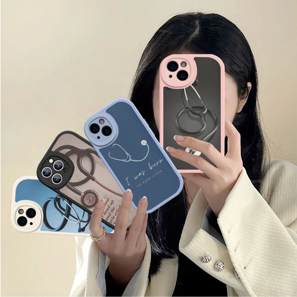 

Medical Medicine stethoscope Phone Case Hard Leather For iPhone 15 14 13 12 Mini 11 14 Pro Max Xs X Xr Plus Fundas