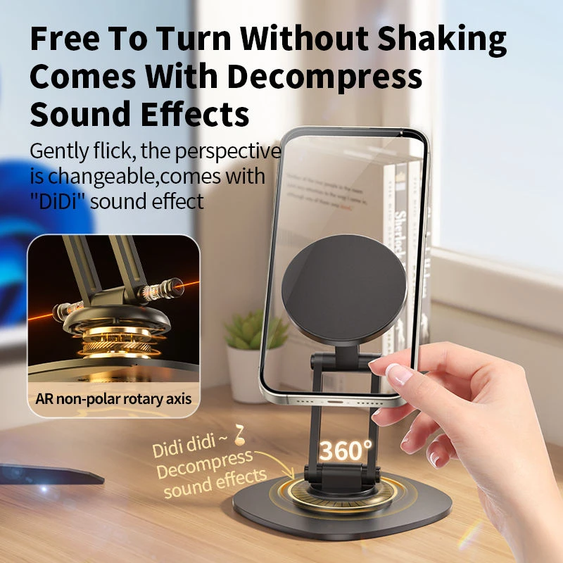 

360° Foldable Rotating Desktop Phone & Tablet Stand Three-Axis Design with N52 Strong Magnetic Adsorption for iPhone