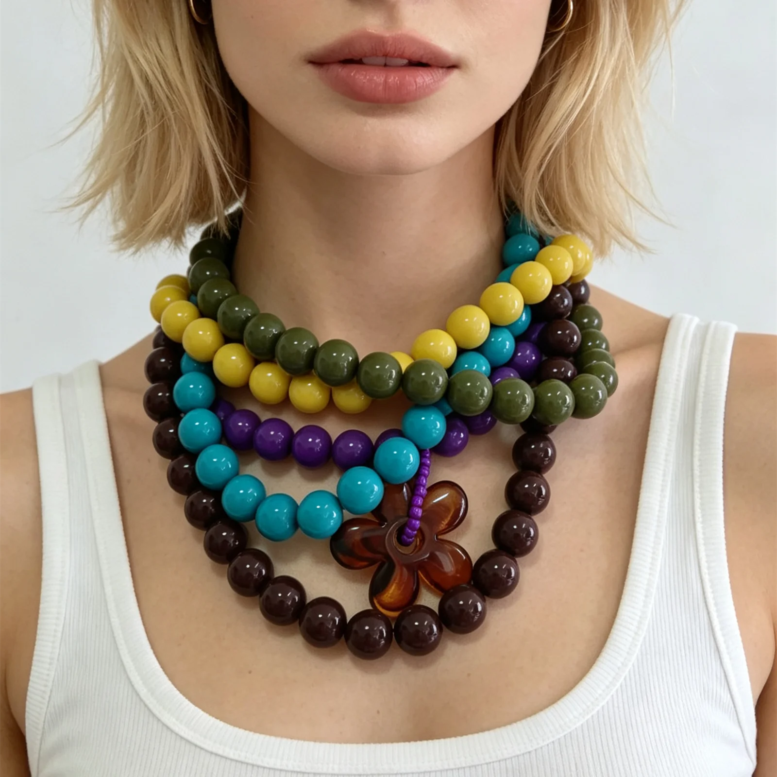 Modische Acryl-Halsketten mit 16-mm-Kugelperlen für Damen und Herren, Retro, mehrfarbig, große runde Perlenkette, Statement-Schmuck, Geschenk – Detail 8
