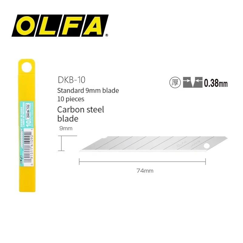 10 Japonês Original OLFA Lâminas 9mm Profissional 30 Graus Ângulo Art Lâmina DKB-10 Sharp SK2 Lâmina de Gravação de Aço Inoxidável Automotive Film Cutting Replacement Blade Pequena Lâmina de Papelaria