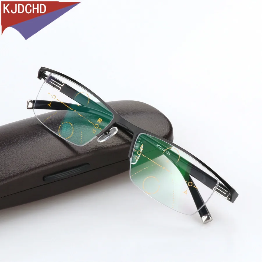 Titanium Alloy Smart Zoom Asymptotically Progressive Reading Glasses Half Rim Commercial Presbyopia Hyperopia Multifocal Glasses