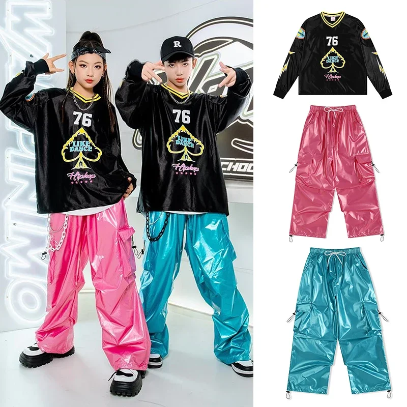 

Kids Cool Hip Hop Dance Clothes Loose Tops Pants Kpop Practice Clothing Boys Street Performance Wear Girls Jazz Outfits XH1426