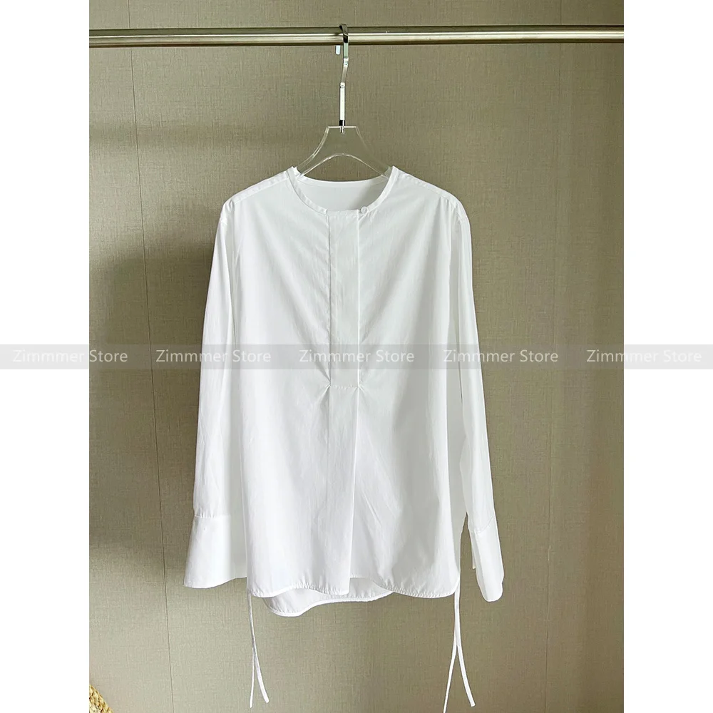 

Small design white shirt long sleeve loose commuting high slit outline cotton shirt for women